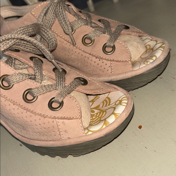 Fly London Beige Lace-Up Wedge Sandals - Picture 3 of 4